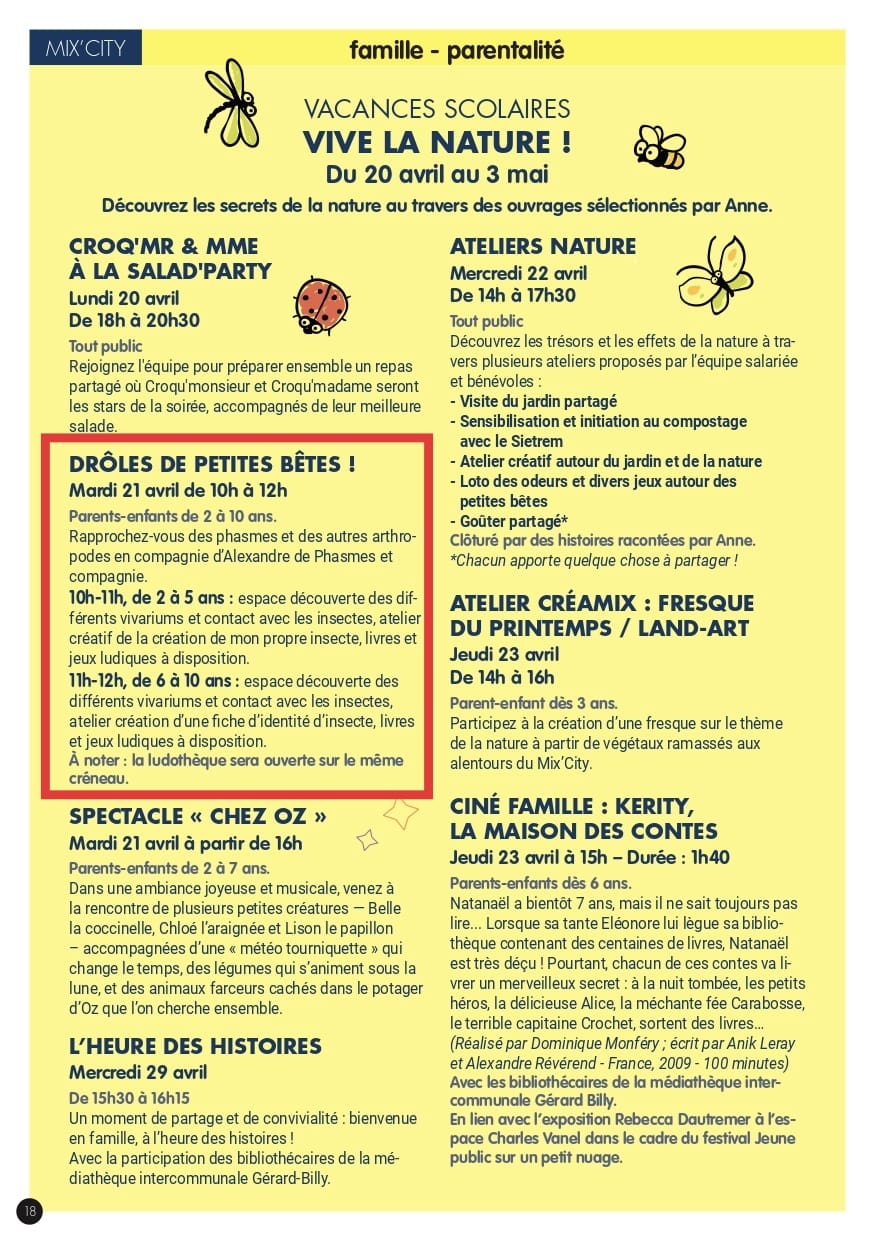 Phasmes & Compagnie sera au centre socioculturel Mix'City de Lagny-sur-Marne pour sa première animation !